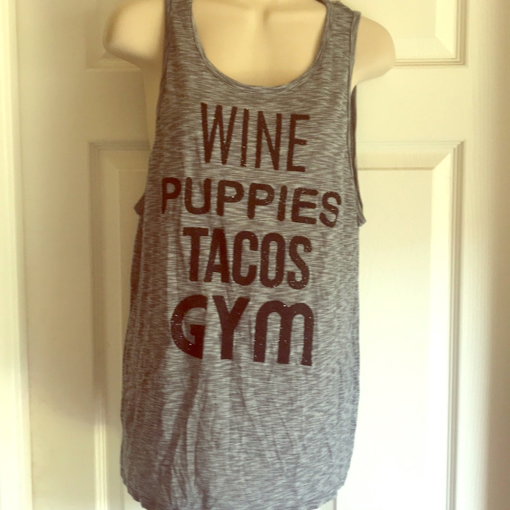 EVCR Workout Tank Top Wine Puppies Tacos Gym